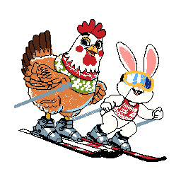 Hare og høne på ski.bmp